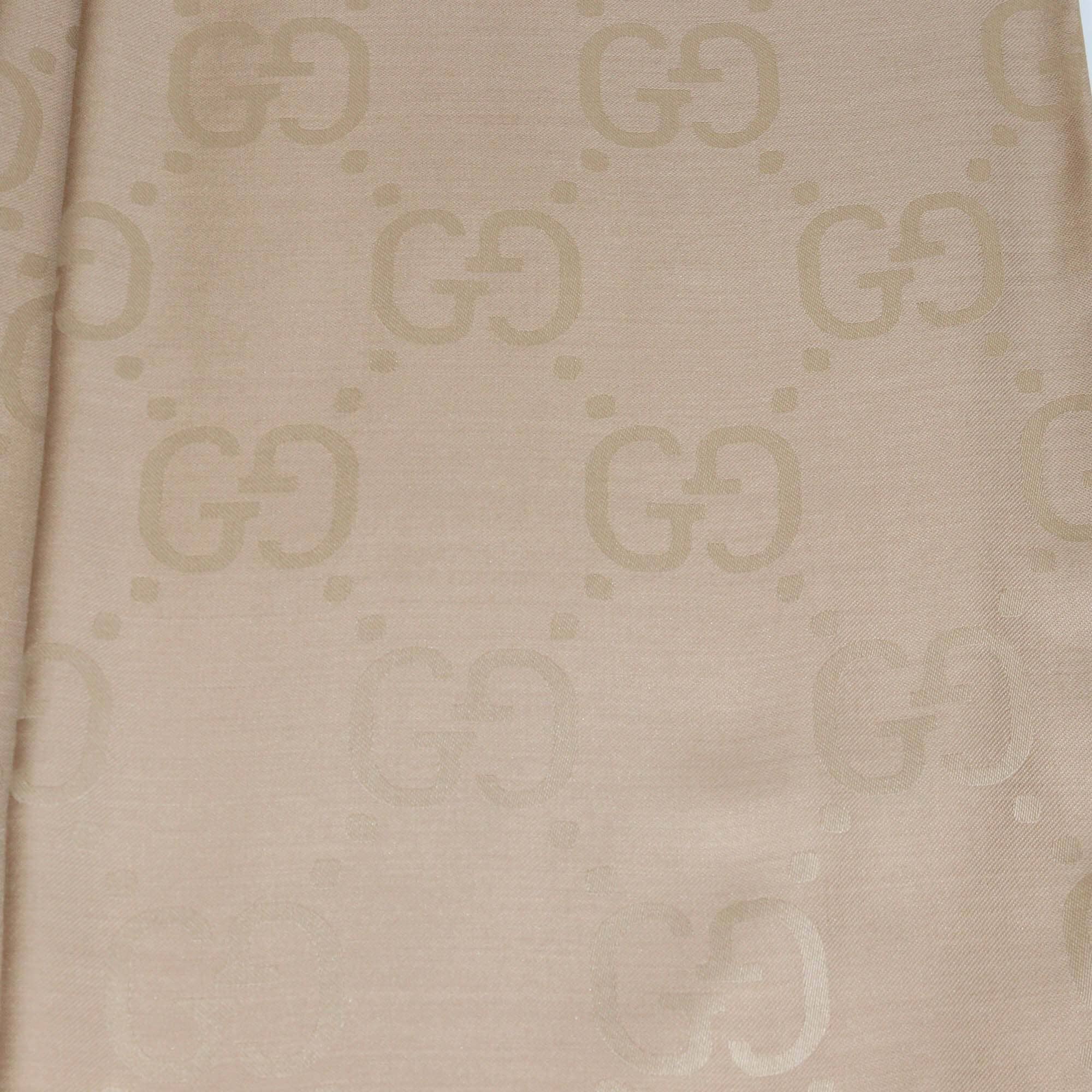 Gucci Caramel GG Jacquard Silk Wool Shawl Womens Gucci 