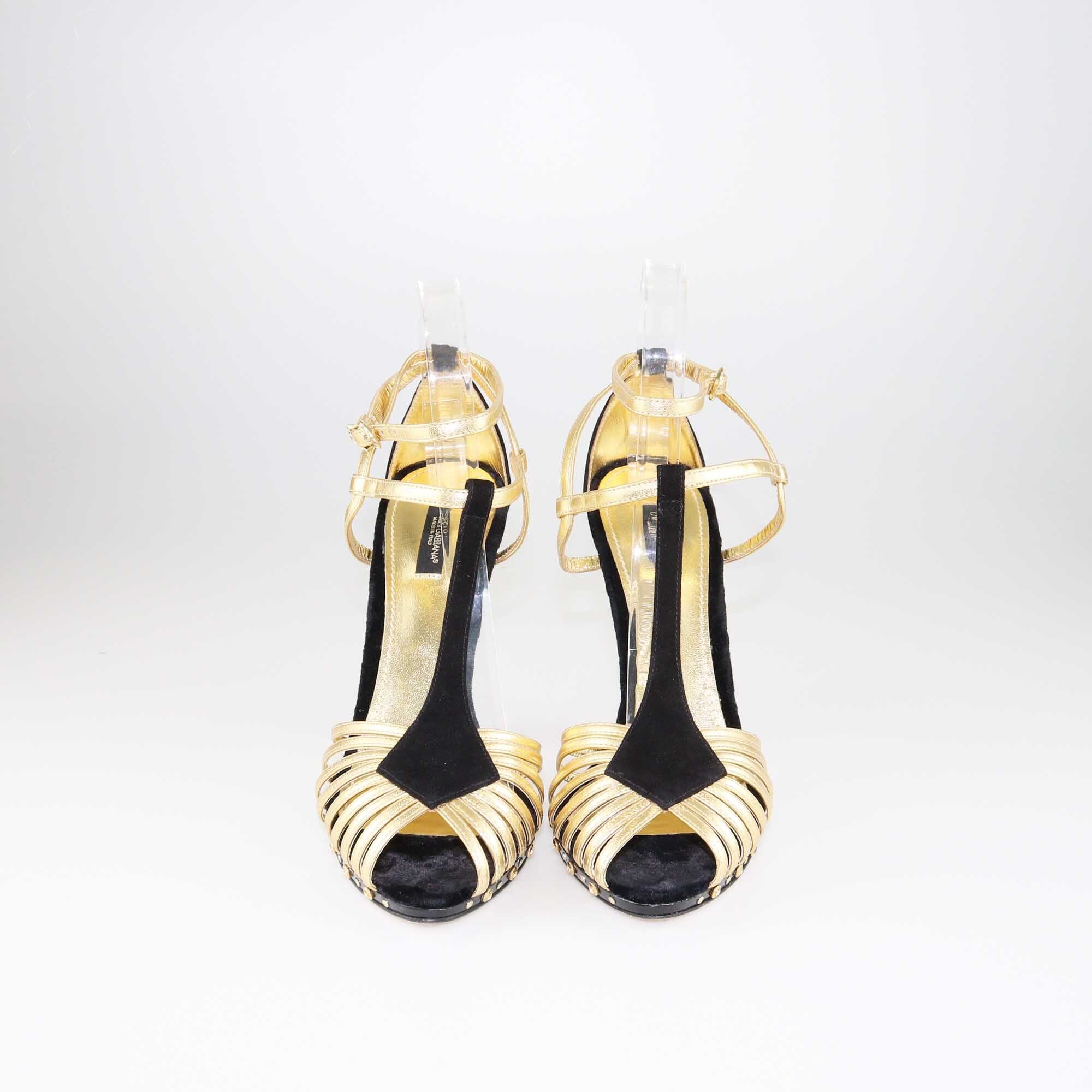 Dolce & Gabbana Black/Gold Heart Sculptured Heel Sandals Shoes Dolce & Gabbana 