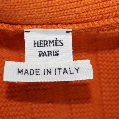 Hermes Orange Wool H Long Sleeve Cardigan