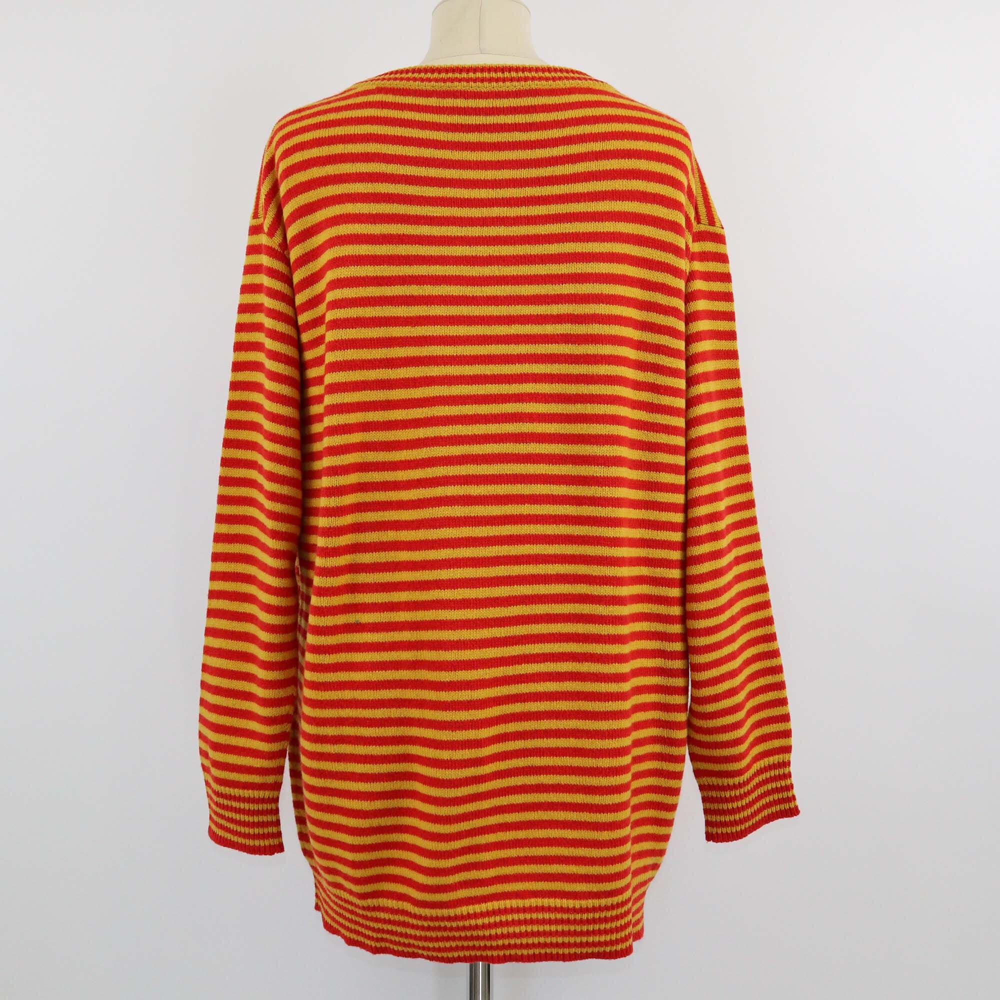 Gucci Red & Yellow Striped Panther Intarsia Knit Sweater Womens Gucci 