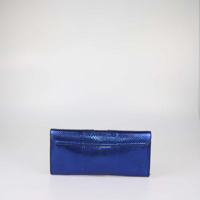Versus Versace Metallic Blue Snake Embossed Leather Chain Clutch