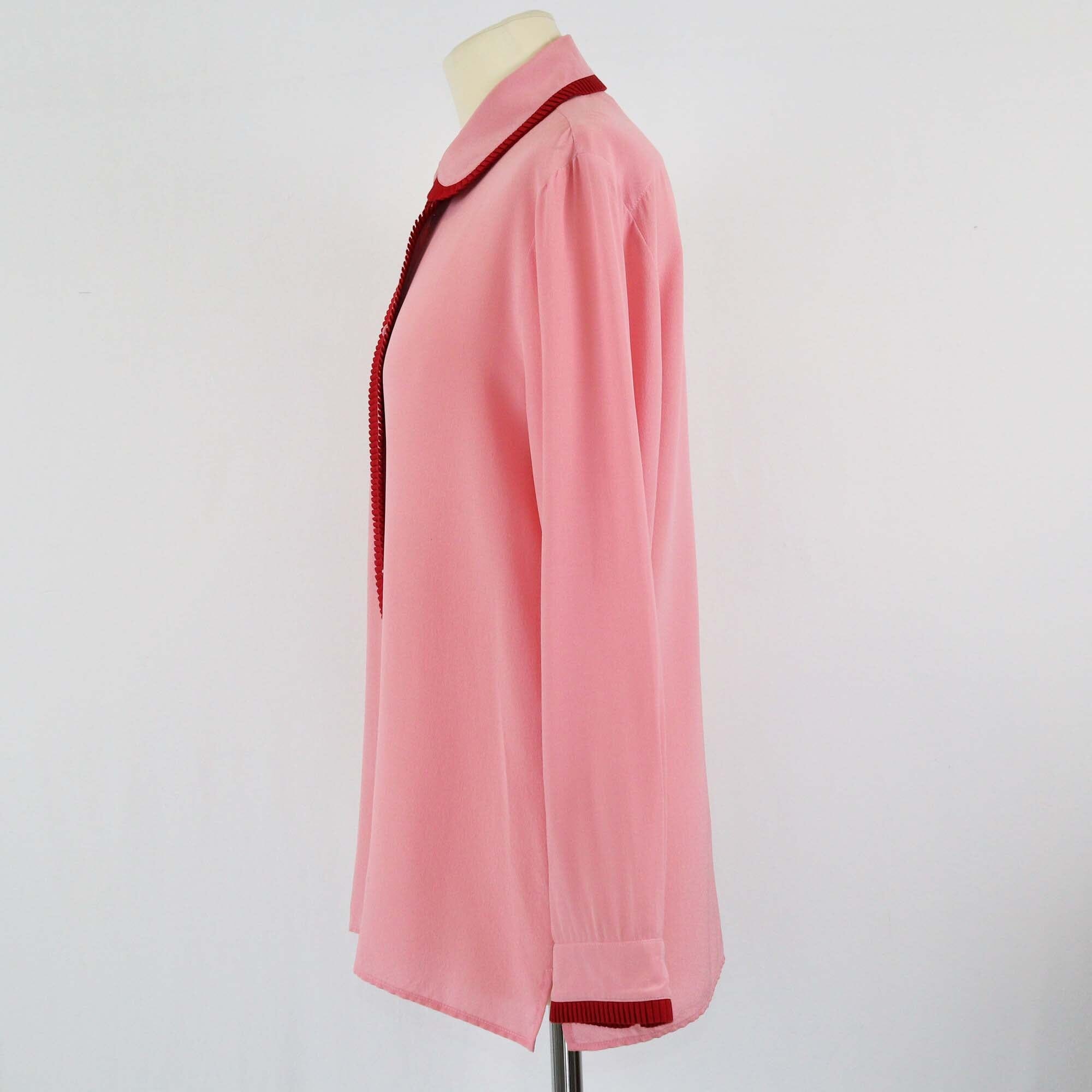 Gucci Pink/Red Contrast Trim Ruffle Detail Long Sleeve Blouse Womens Gucci 