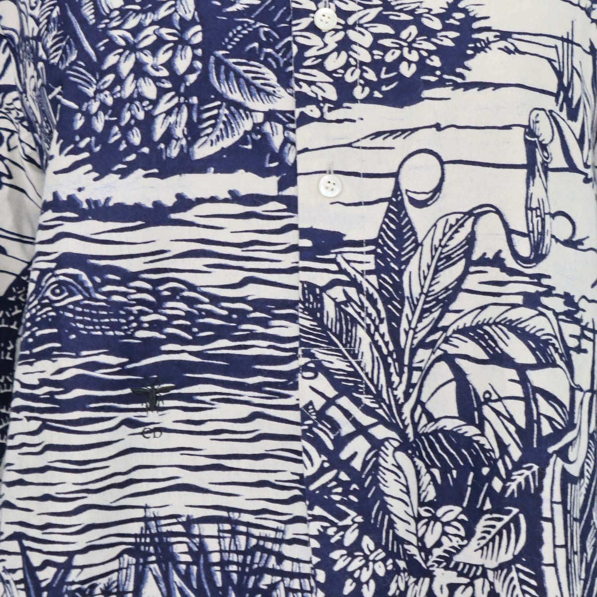 Christian Dior Navy Blue, Off White Cotton Printed Tunic Top