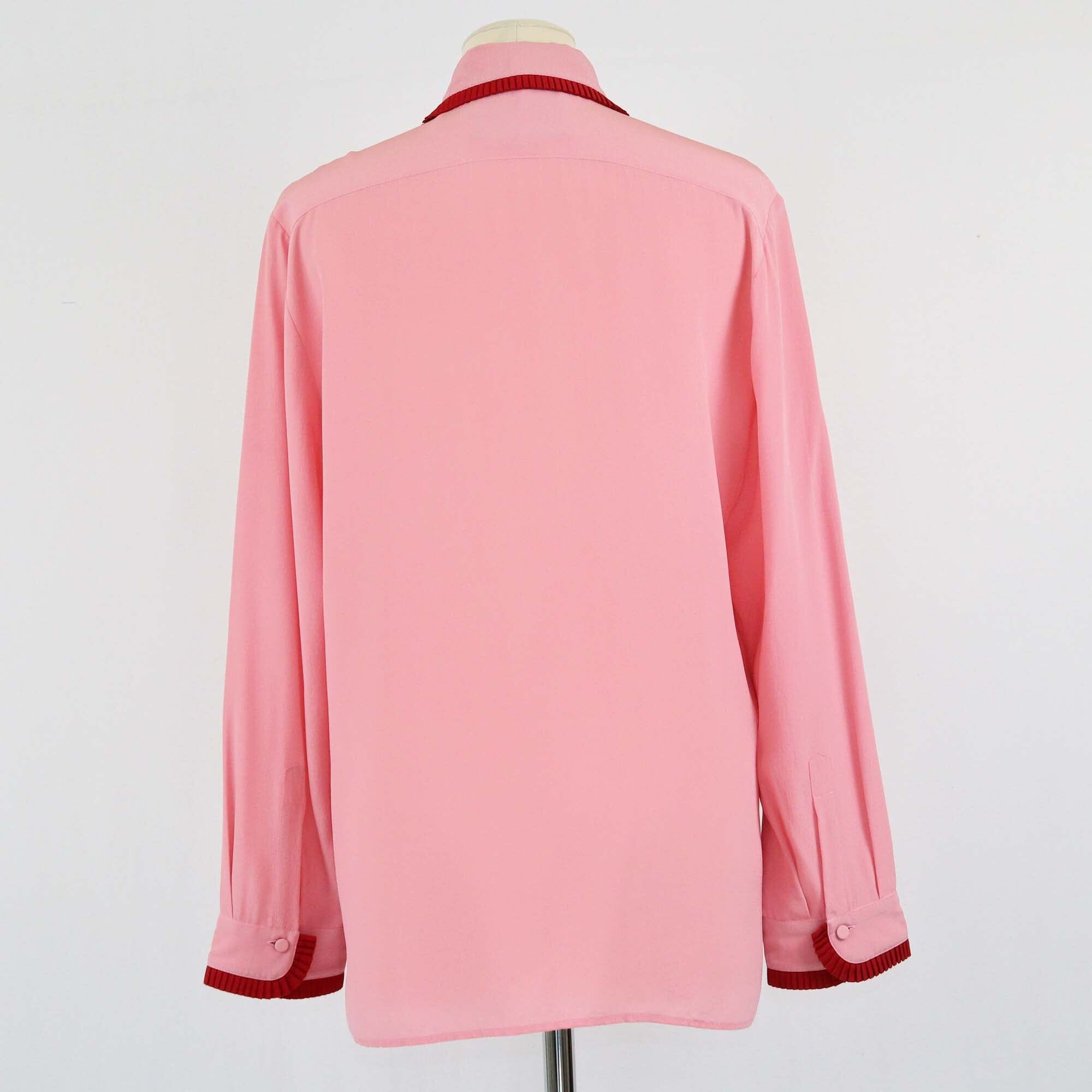 Gucci Pink/Red Contrast Trim Ruffle Detail Long Sleeve Blouse Womens Gucci 