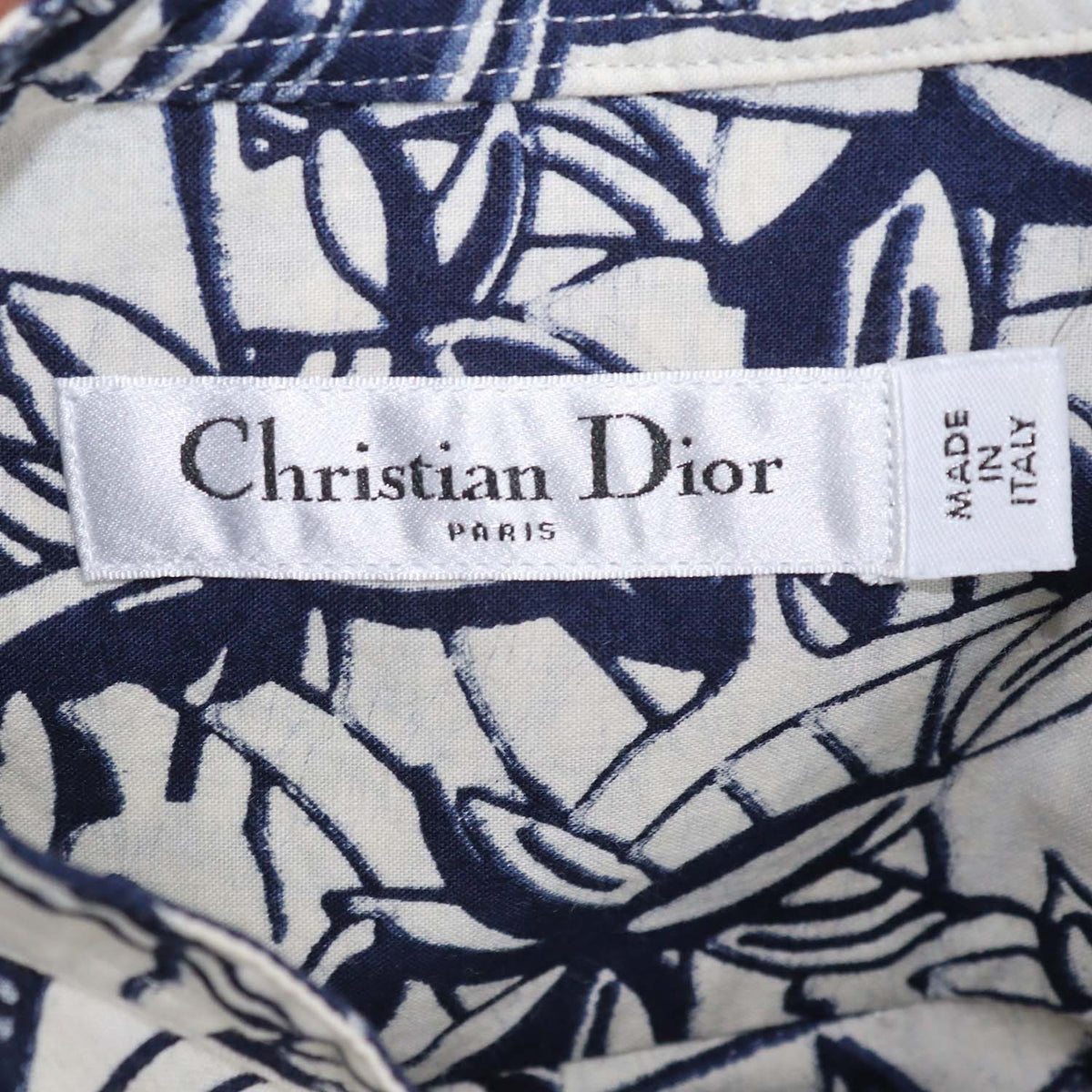 Christian Dior Navy Blue, Off White Cotton Printed Tunic Top