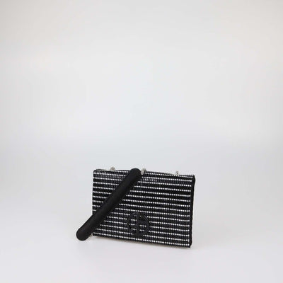 Giorgio Armani Black/Silver Beaded Satin Flap Chain Clutch