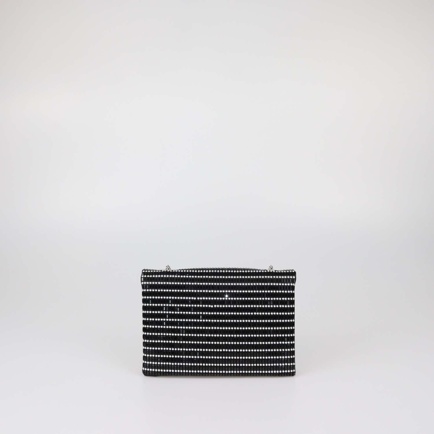 Giorgio Armani Black/Silver Beaded Satin Flap Chain Clutch