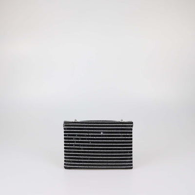 Giorgio Armani Black/Silver Beaded Satin Flap Chain Clutch