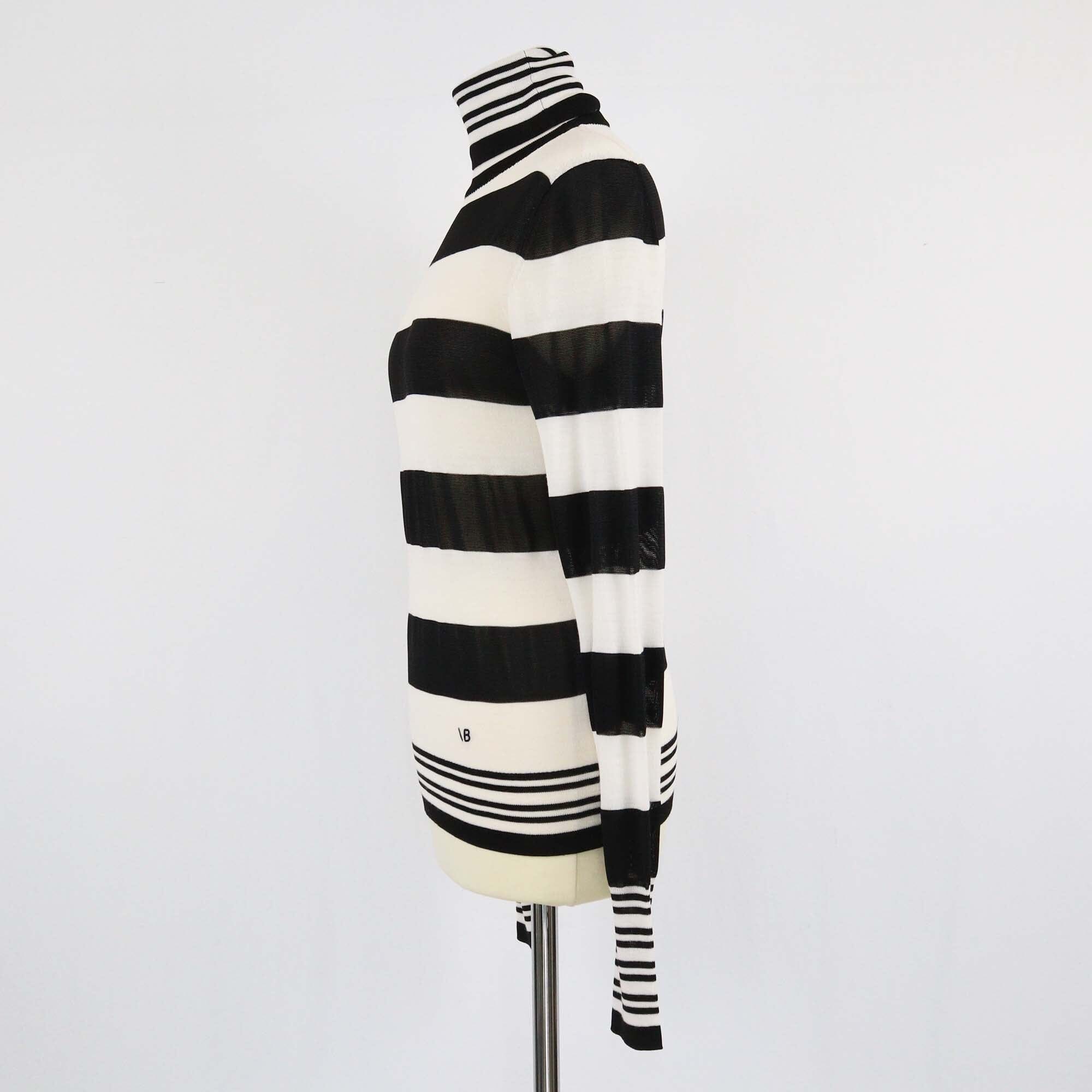 Victoria Beckham BlacklWhite Stripe Wool Knit Turtleneck Long Sleeve Sweater Womens Victoria Beckham 