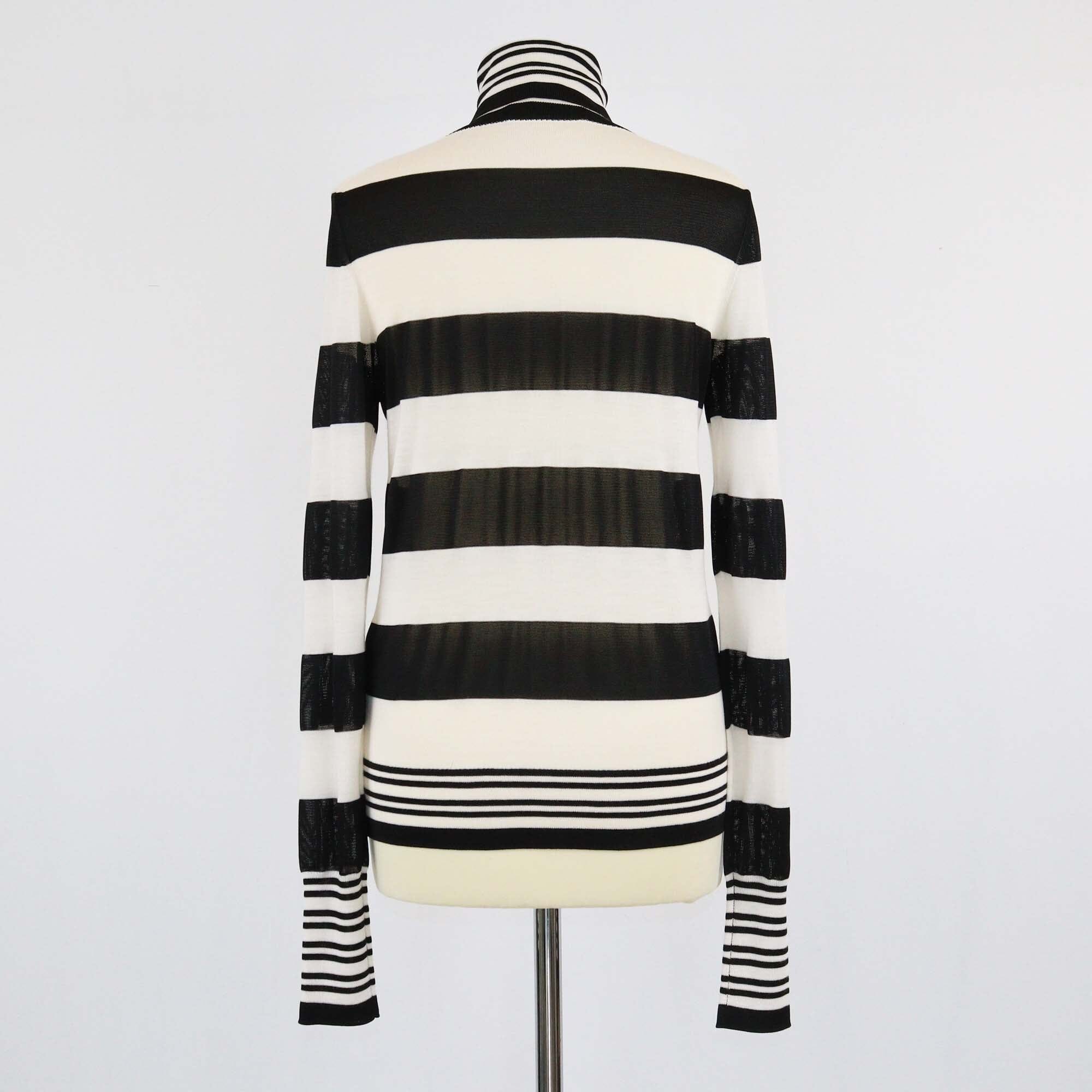 Victoria Beckham BlacklWhite Stripe Wool Knit Turtleneck Long Sleeve Sweater Womens Victoria Beckham 