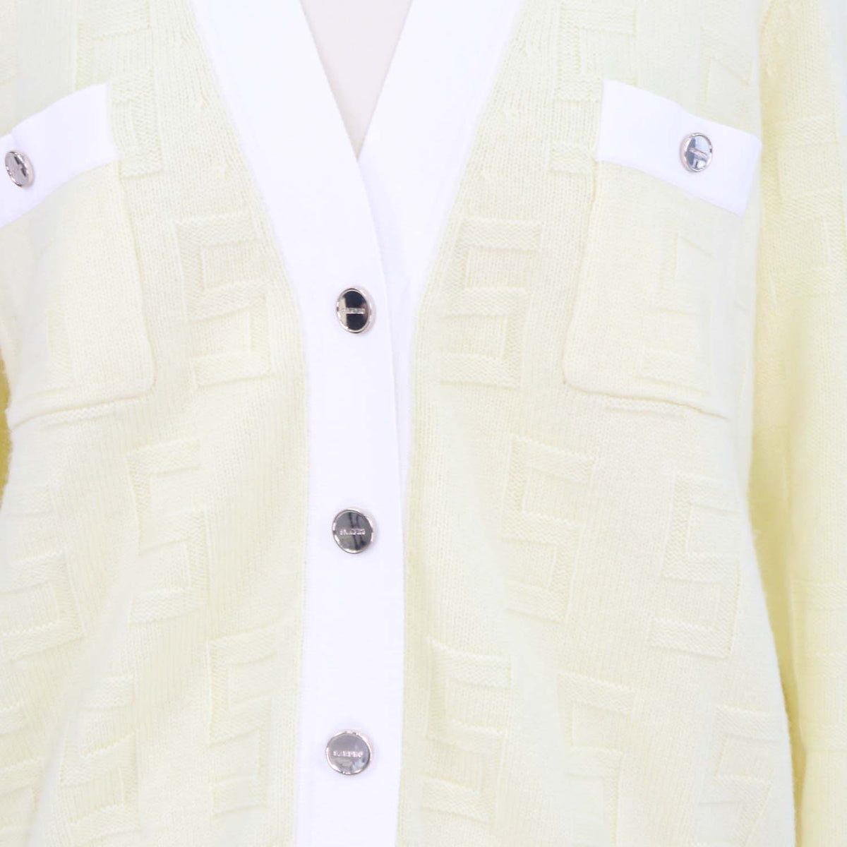 Sandro Yellow, White Wool Cashmere Monogram V Neck Cardigan