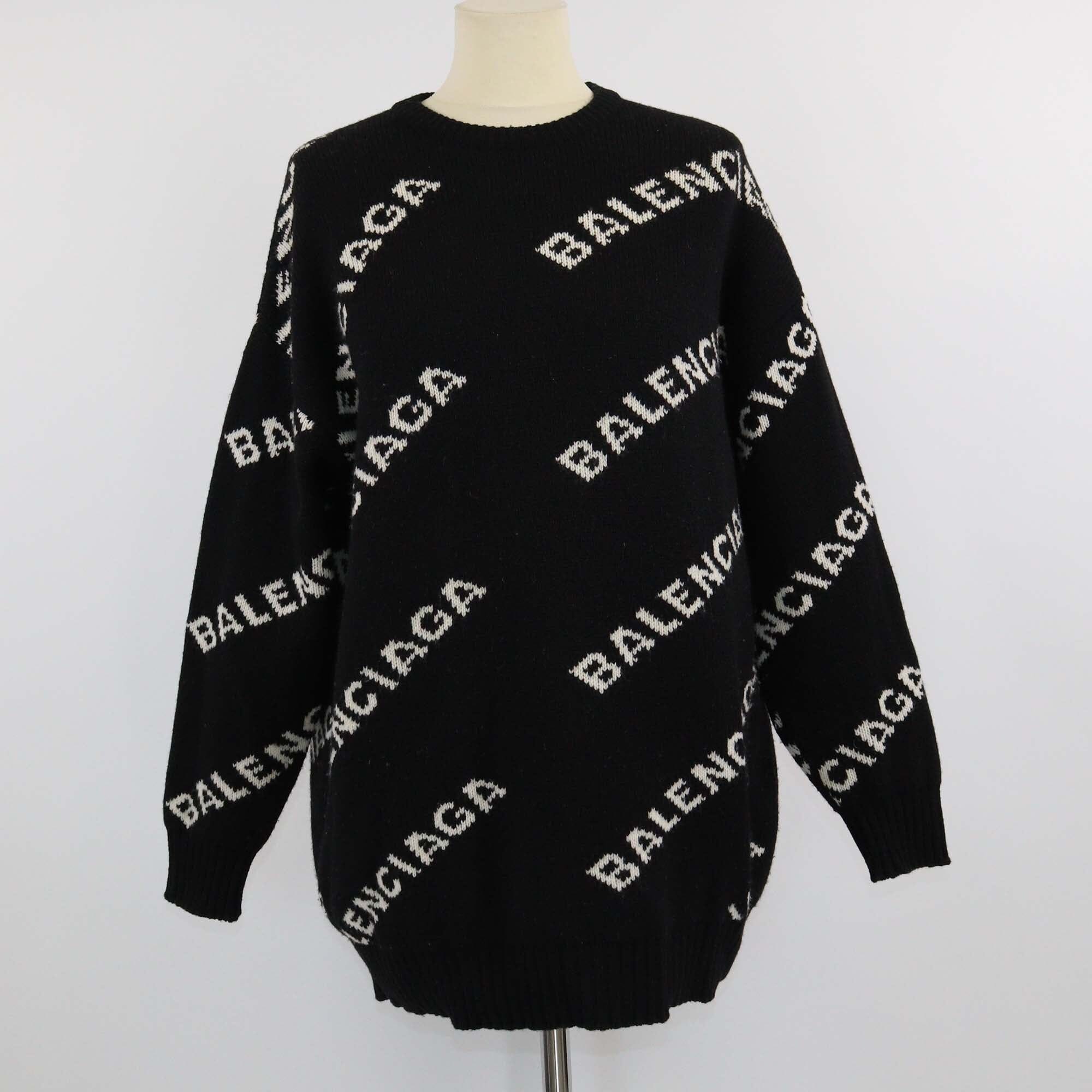 Balenciaga Black Logo Jacquard Knit Sweater Womens Balenciaga 