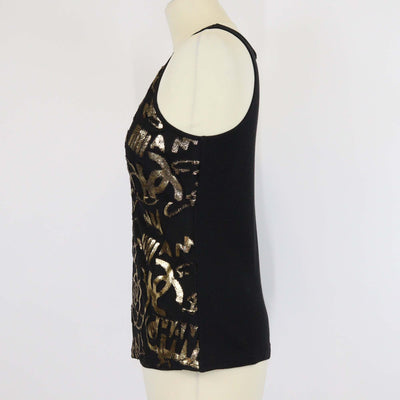 Chanel Black/Gold Blend Polyester Fil-coupe and Rib Knit Tank Top