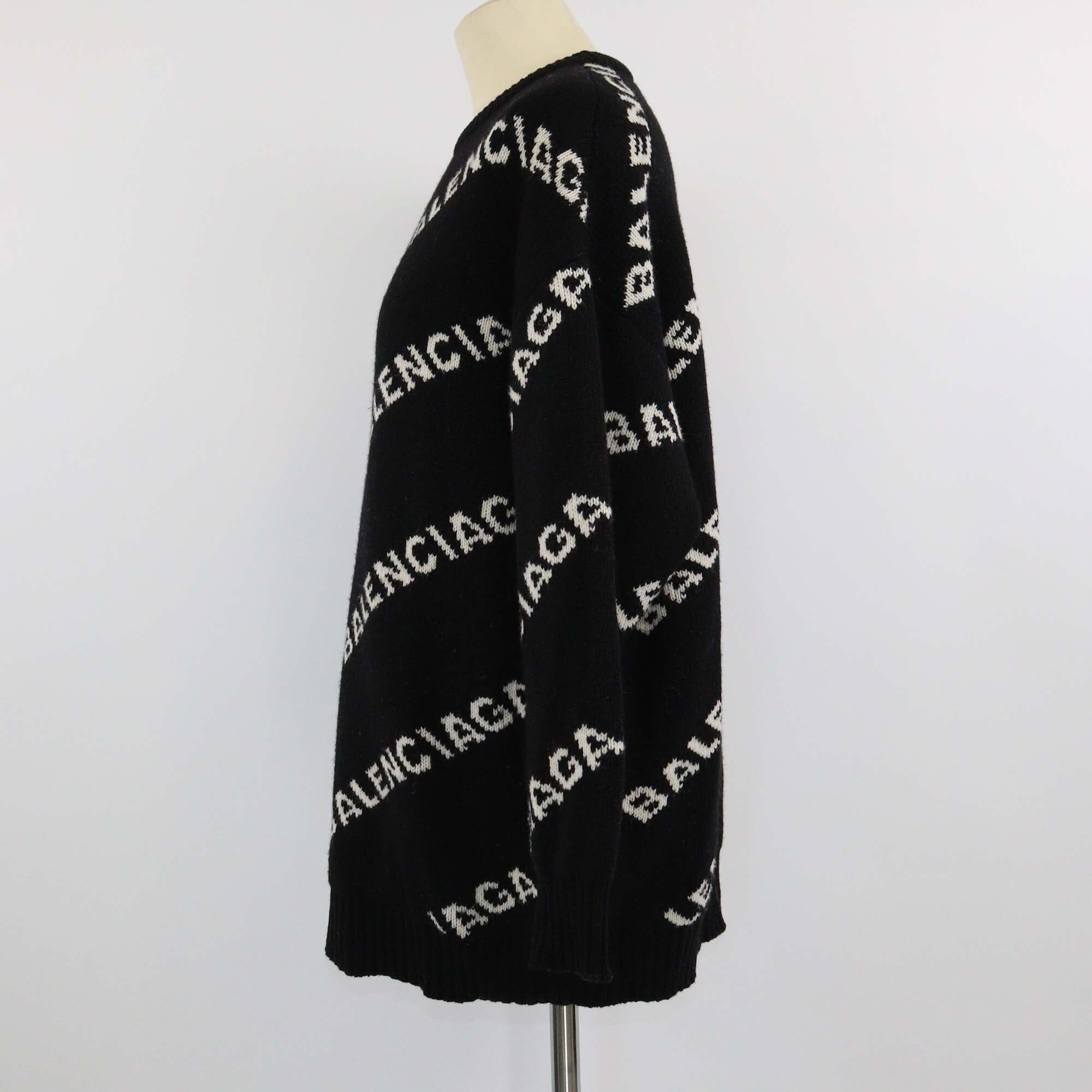 Balenciaga Black Logo Jacquard Knit Sweater Womens Balenciaga 