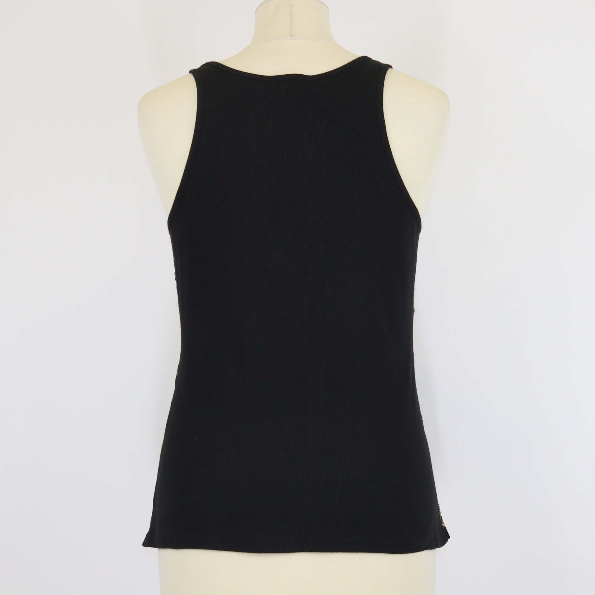 Chanel Black/Gold Blend Polyester Fil-coupe and Rib Knit Tank Top