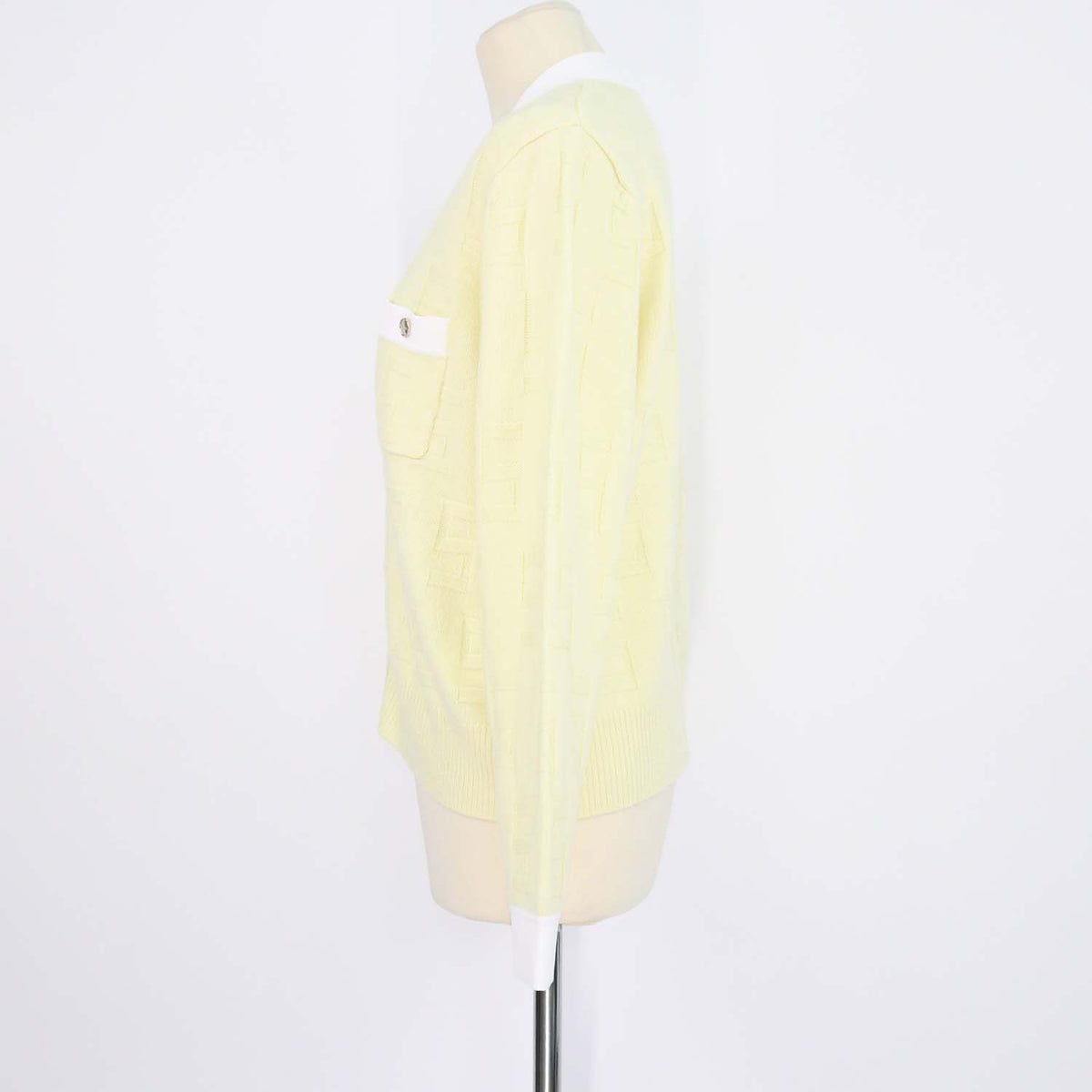 Sandro Yellow, White Wool Cashmere Monogram V Neck Cardigan