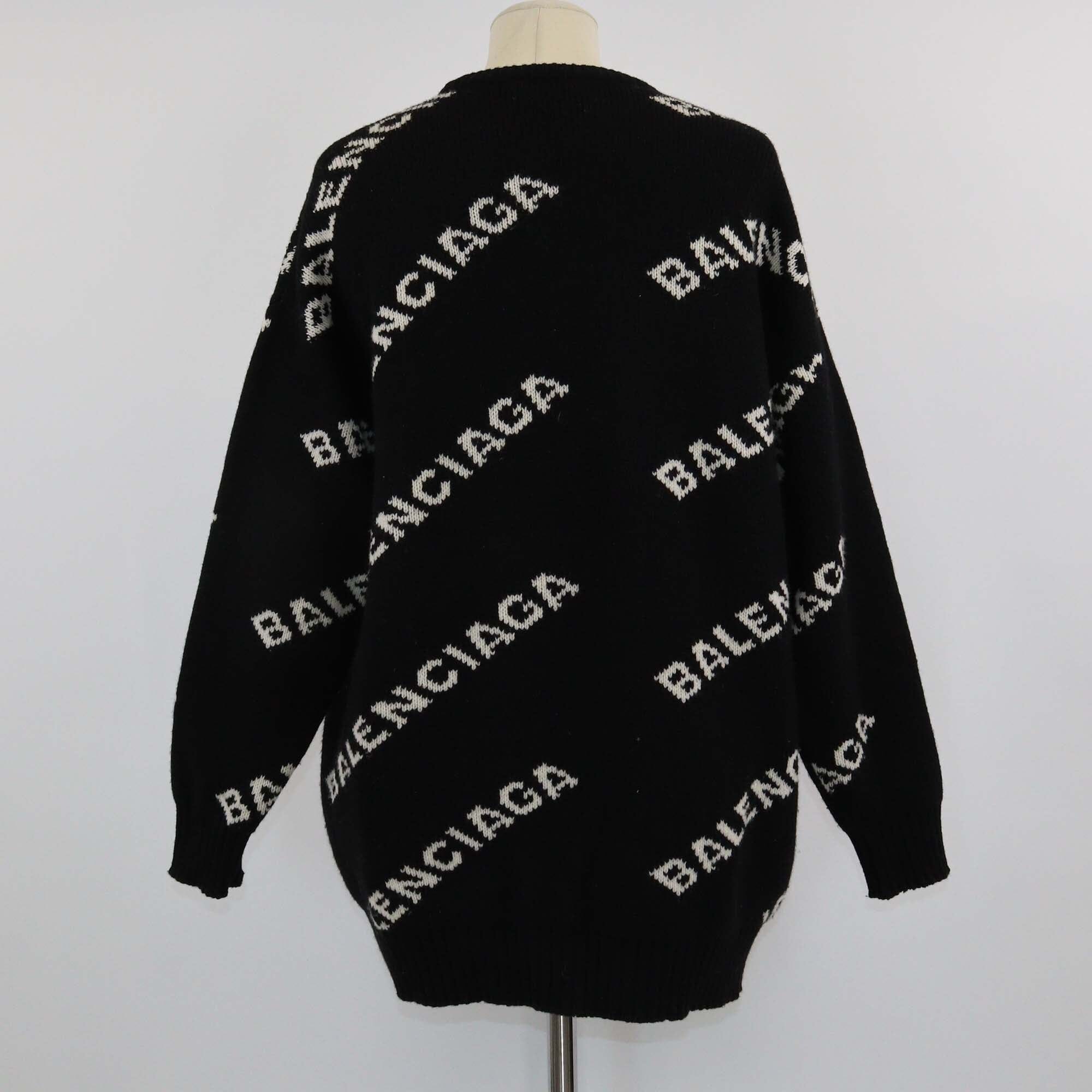 Balenciaga Black Logo Jacquard Knit Sweater Womens Balenciaga 