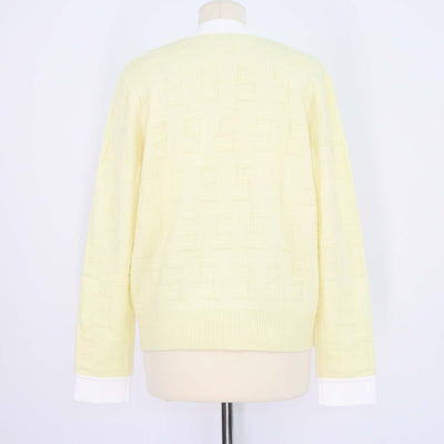 Sandro Yellow, White Wool Cashmere Monogram V Neck Cardigan