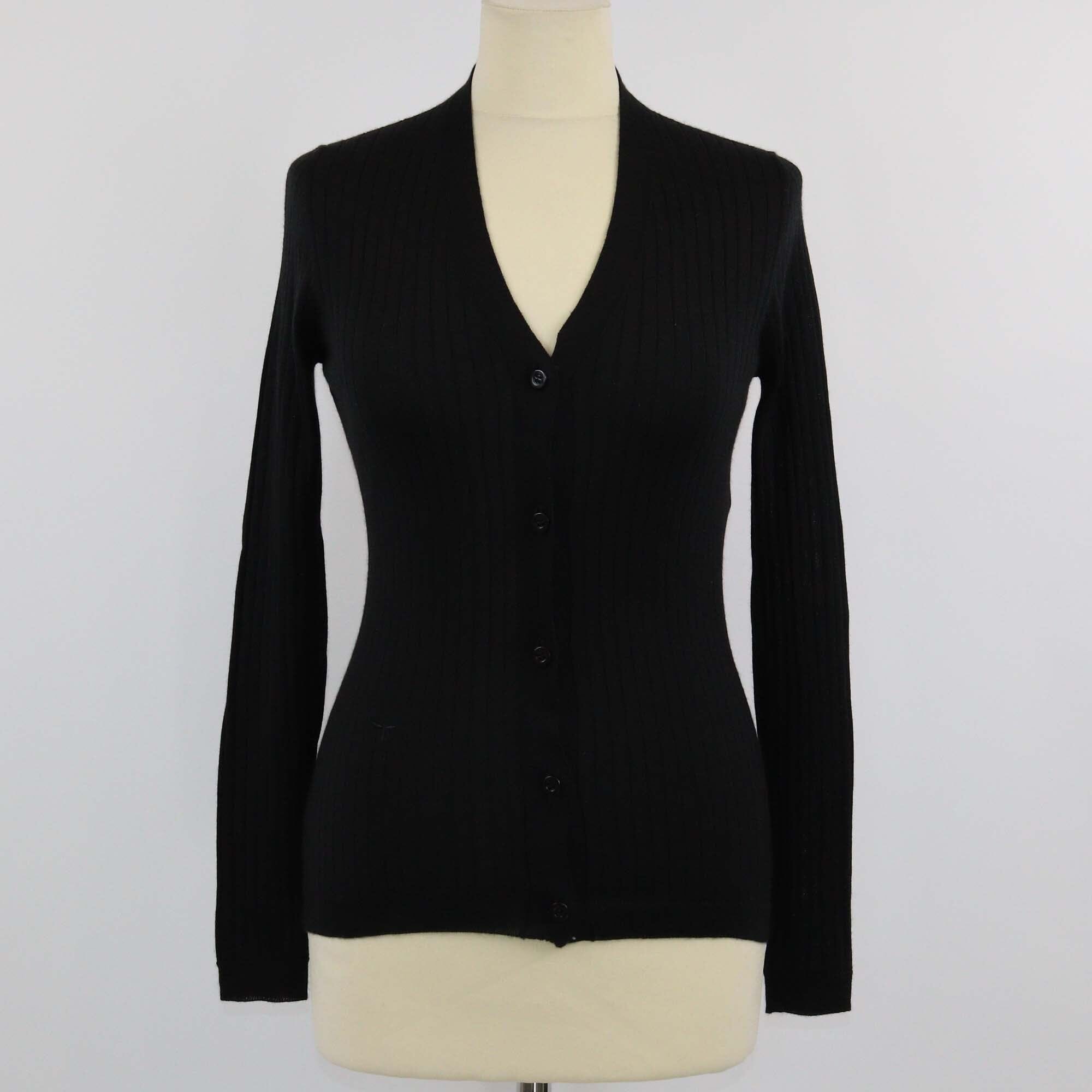 Christian Dior Black Black Stripe Bee Embroidered Ribbed Knited Cardigan Womens Christian Dior 