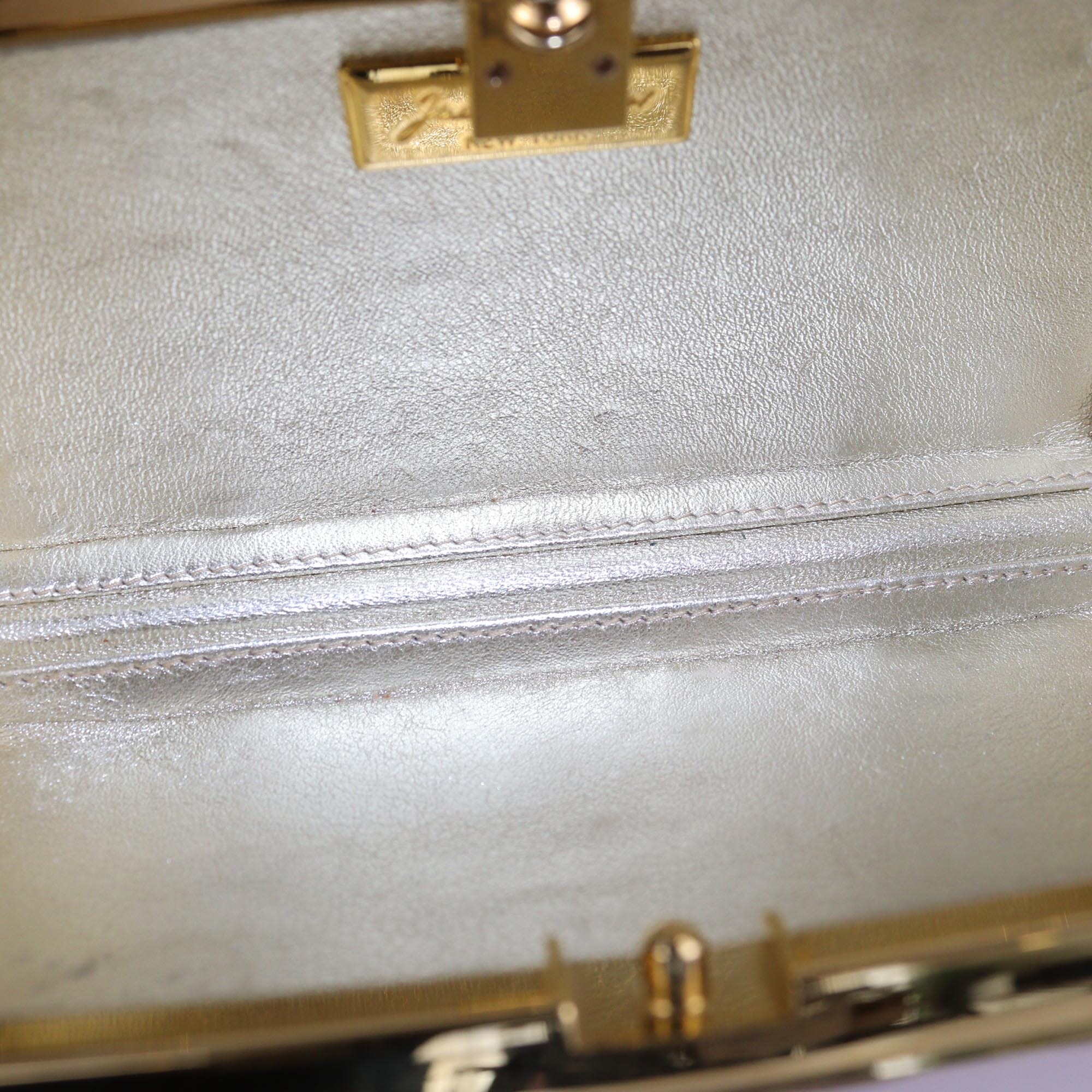 Judith Leiber Gold Tone Crystal Minaudiere Chain Cluth Womens Judith Leiber 