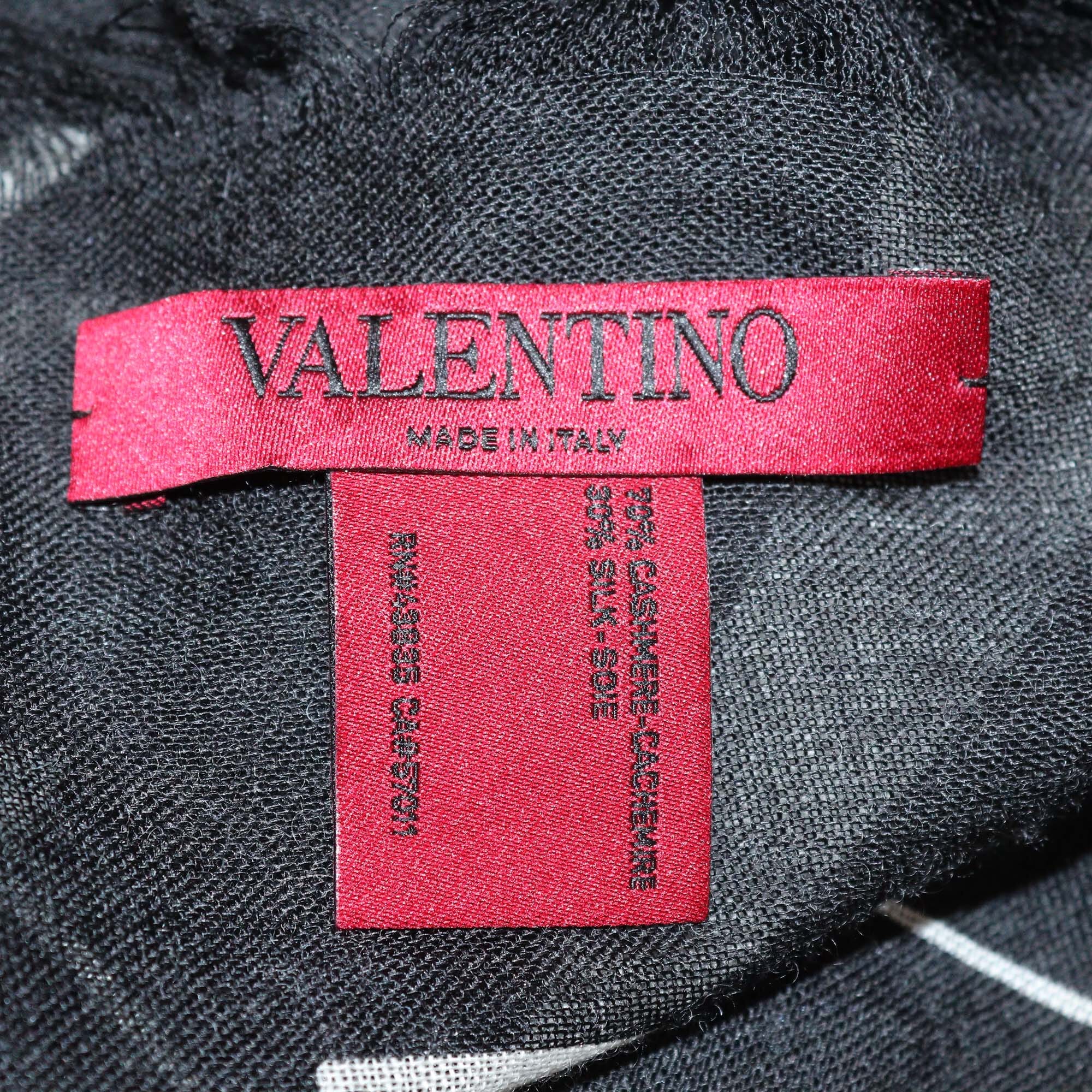 Valentino Black/White Monochrome Cashmere & Silk Fringed Scarf Womens Valentino 