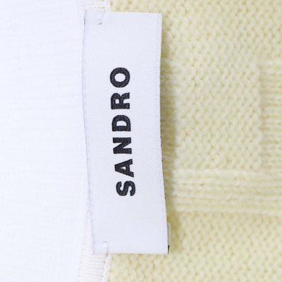 Sandro Yellow, White Wool Cashmere Monogram V Neck Cardigan