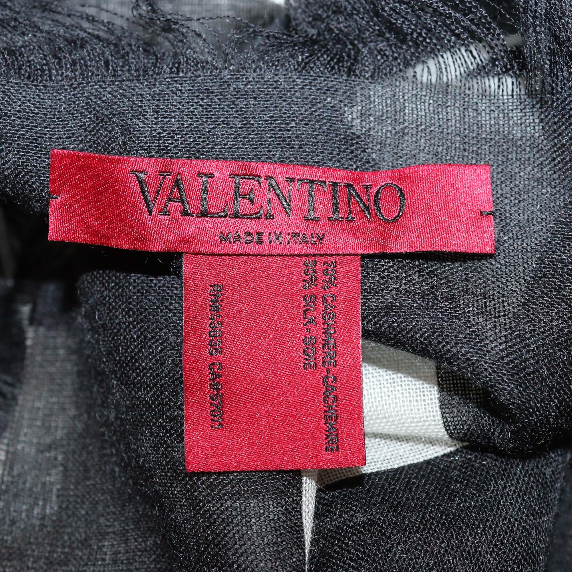 Valentino Black/White Monochrome Cashmere & Silk Fringed Scarf Womens Valentino 