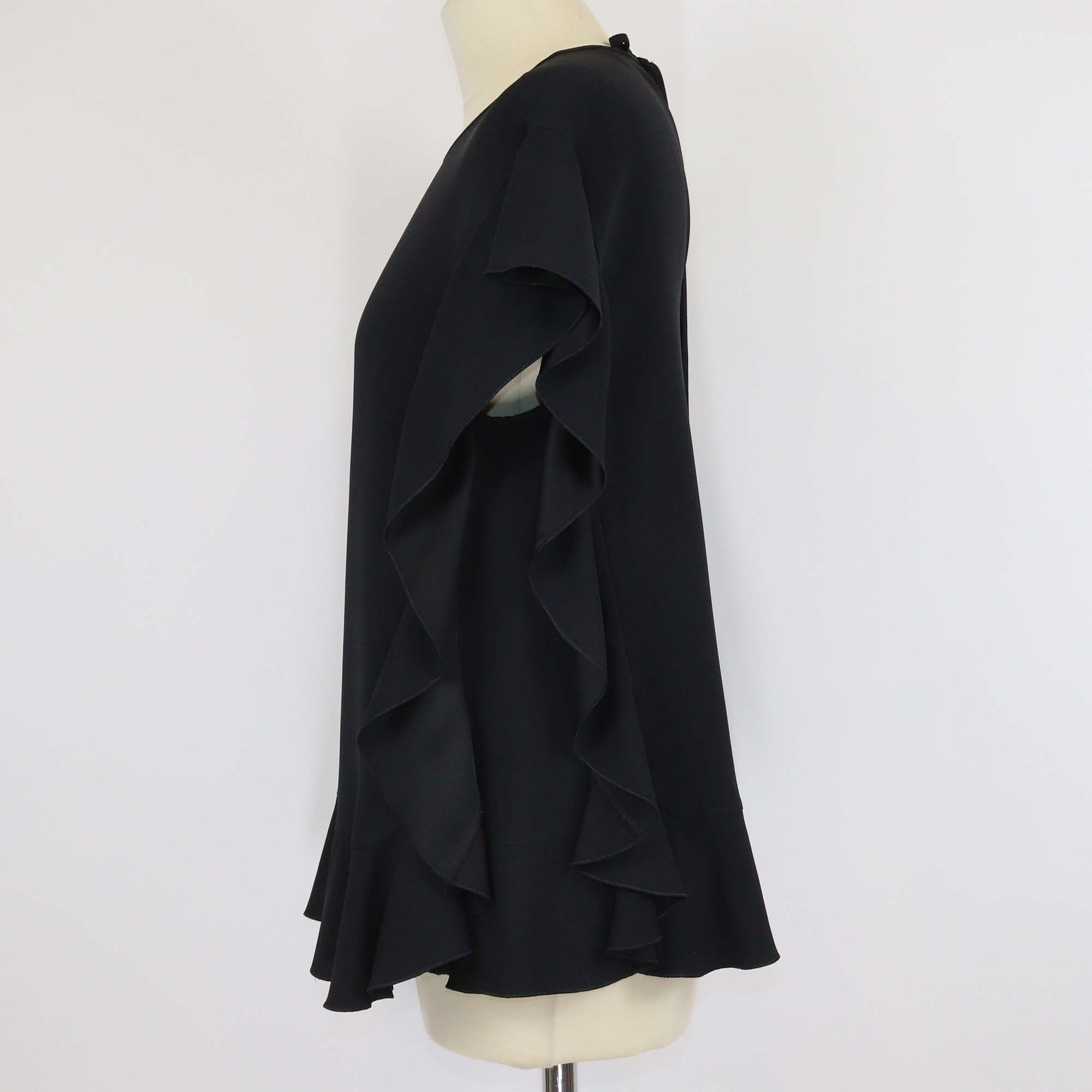 RED Valentino Black Blend Acetate Ruffle Edge Sleeveless Top