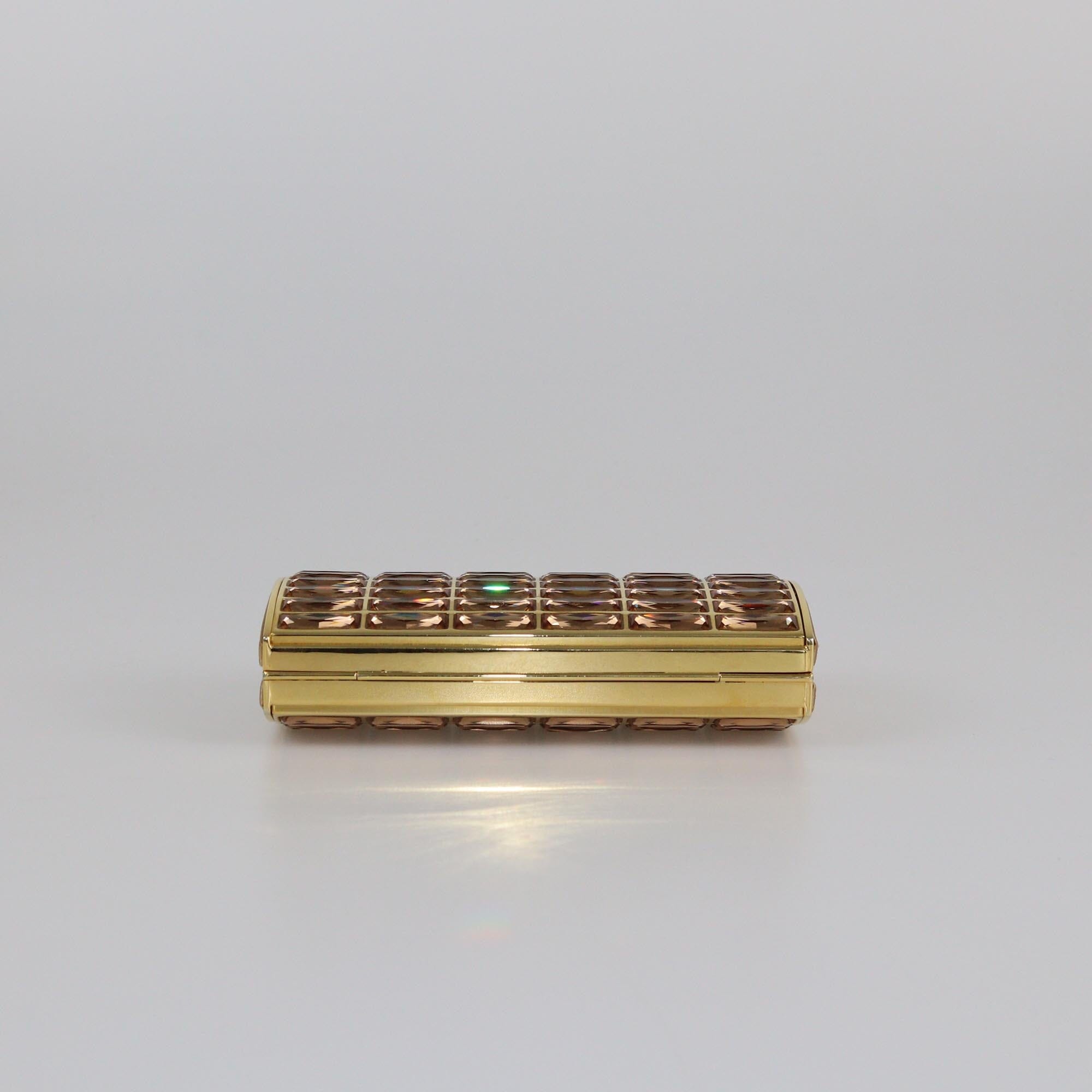 Judith Leiber Gold Tone Crystal Minaudiere Chain Cluth Womens Judith Leiber 