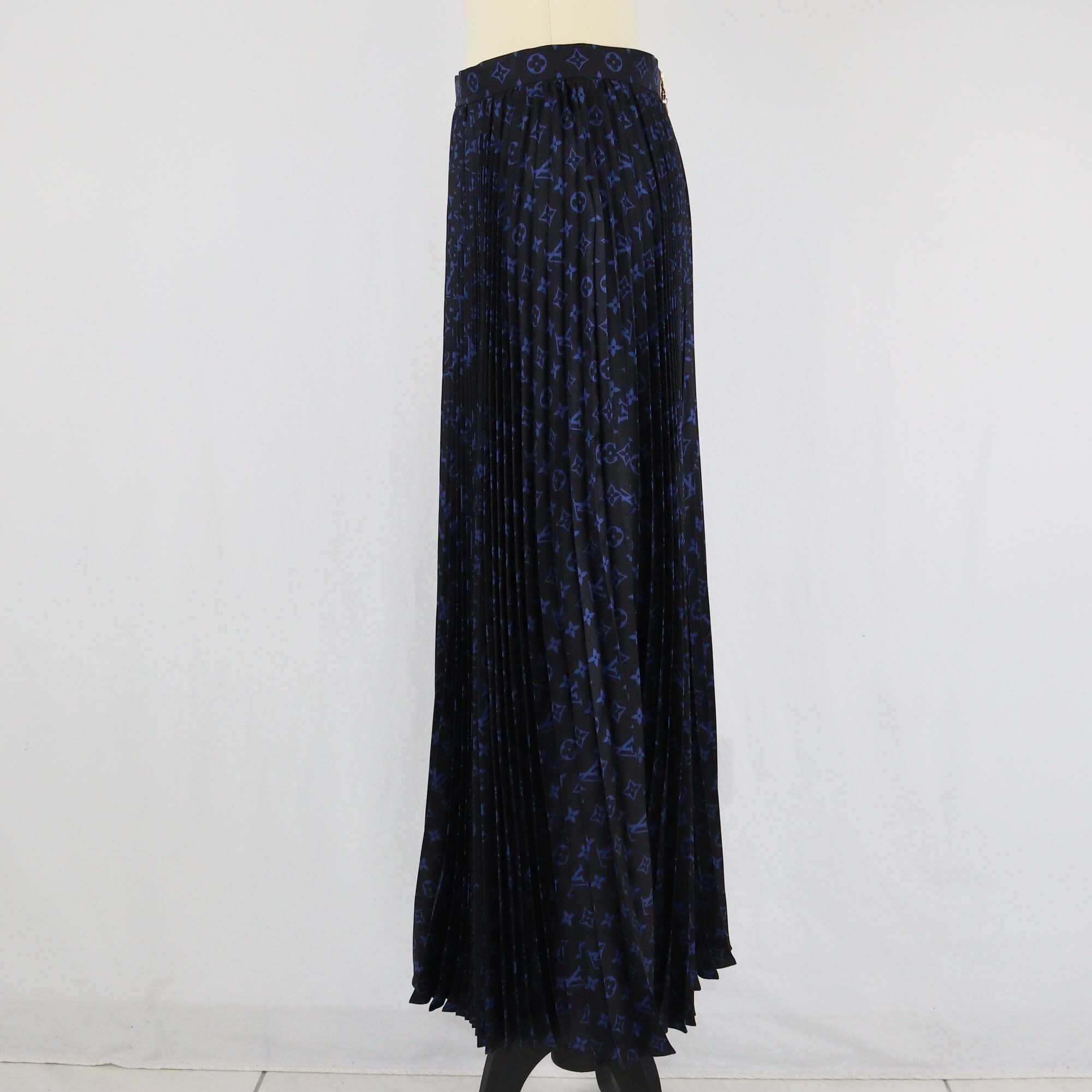 Louis Vuitton Blue Monogram Pleated Maxi Skirt Womens Louis Vuitton 