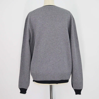 Miu Miu Grey,Navy Blue Cashmere and Silk V Neck Sweater