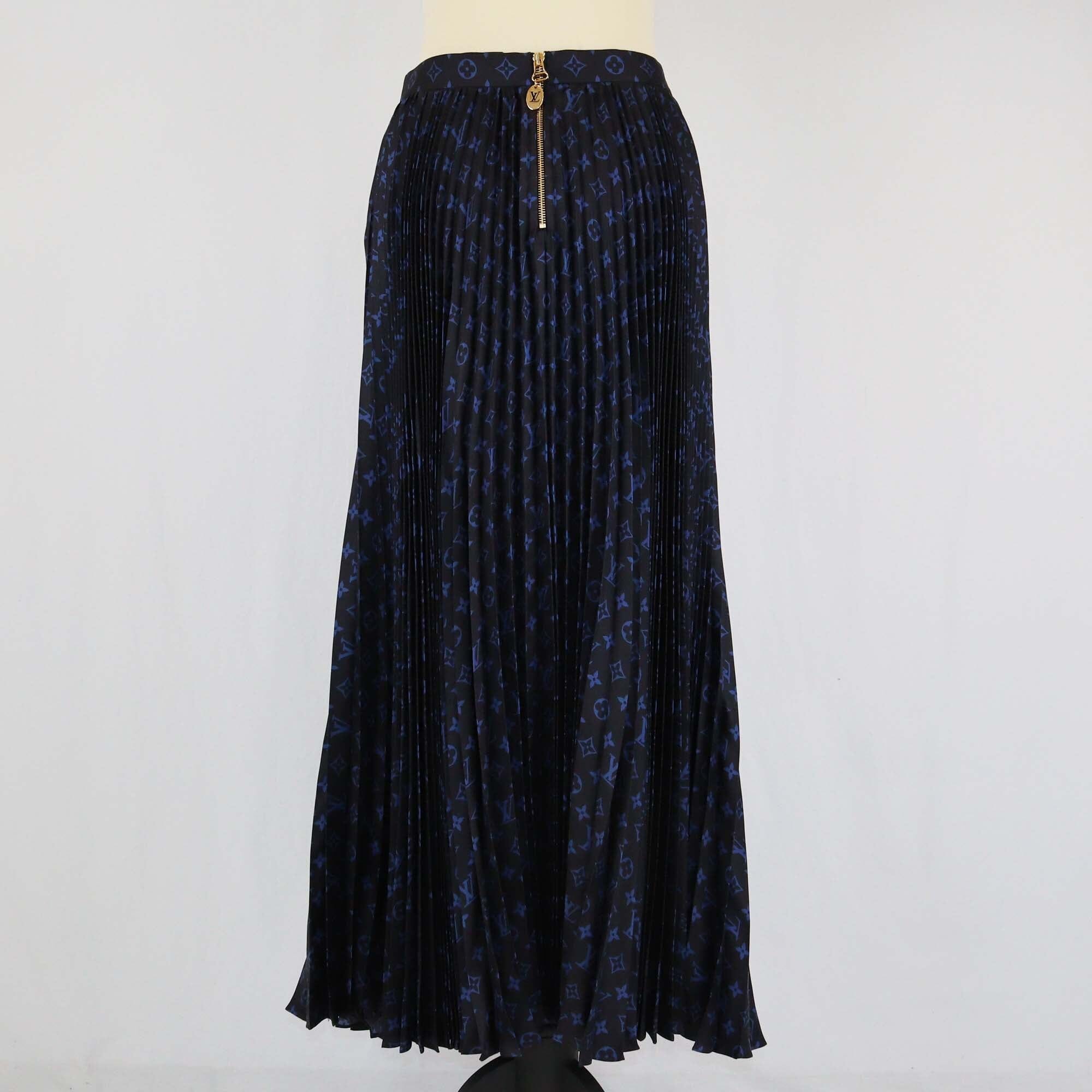 Louis Vuitton Blue Monogram Pleated Maxi Skirt Womens Louis Vuitton 