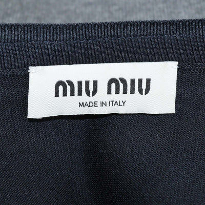 Miu Miu Grey,Navy Blue Cashmere and Silk V Neck Sweater
