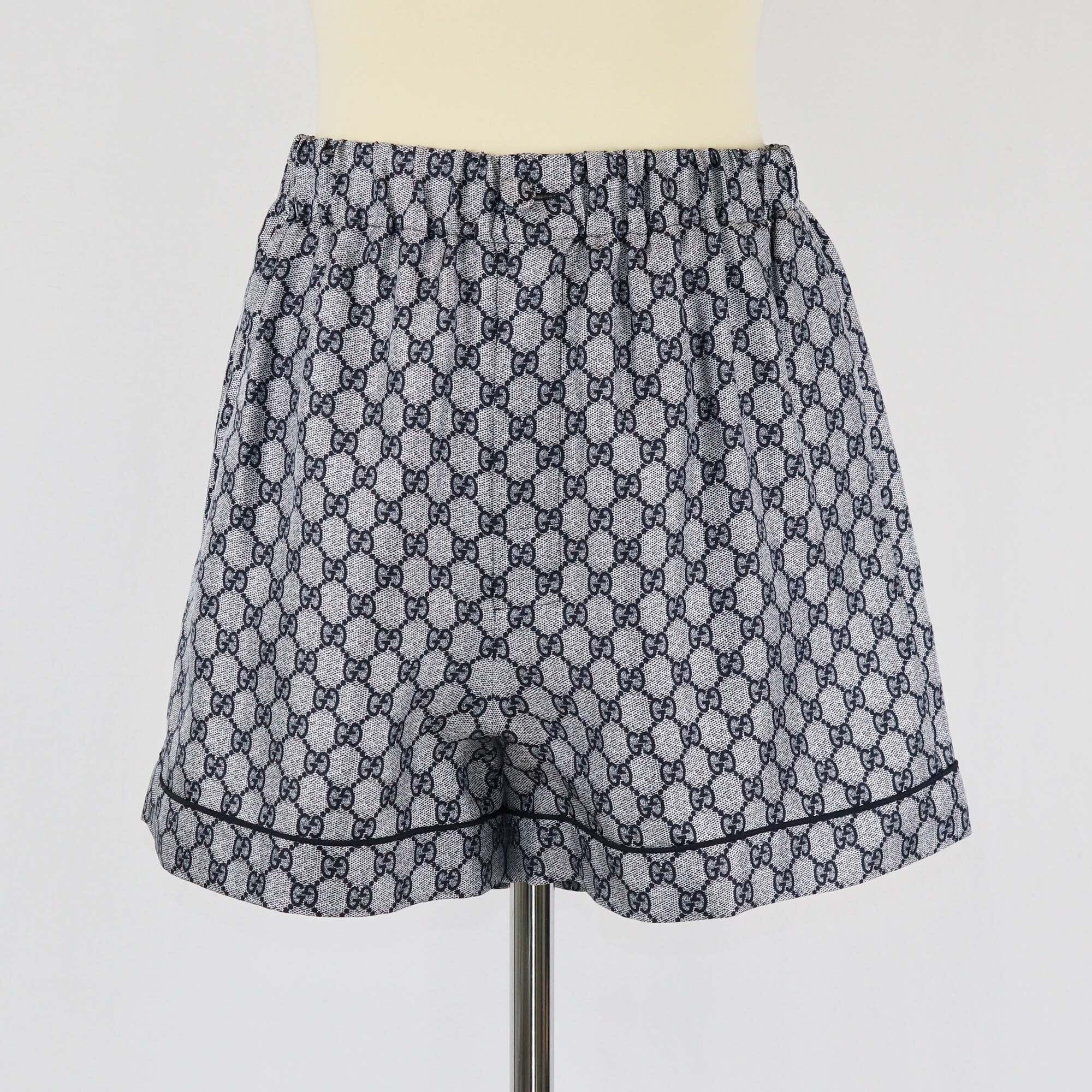 Gucci Grey/Blue GG Twill Shorts Womens Gucci 