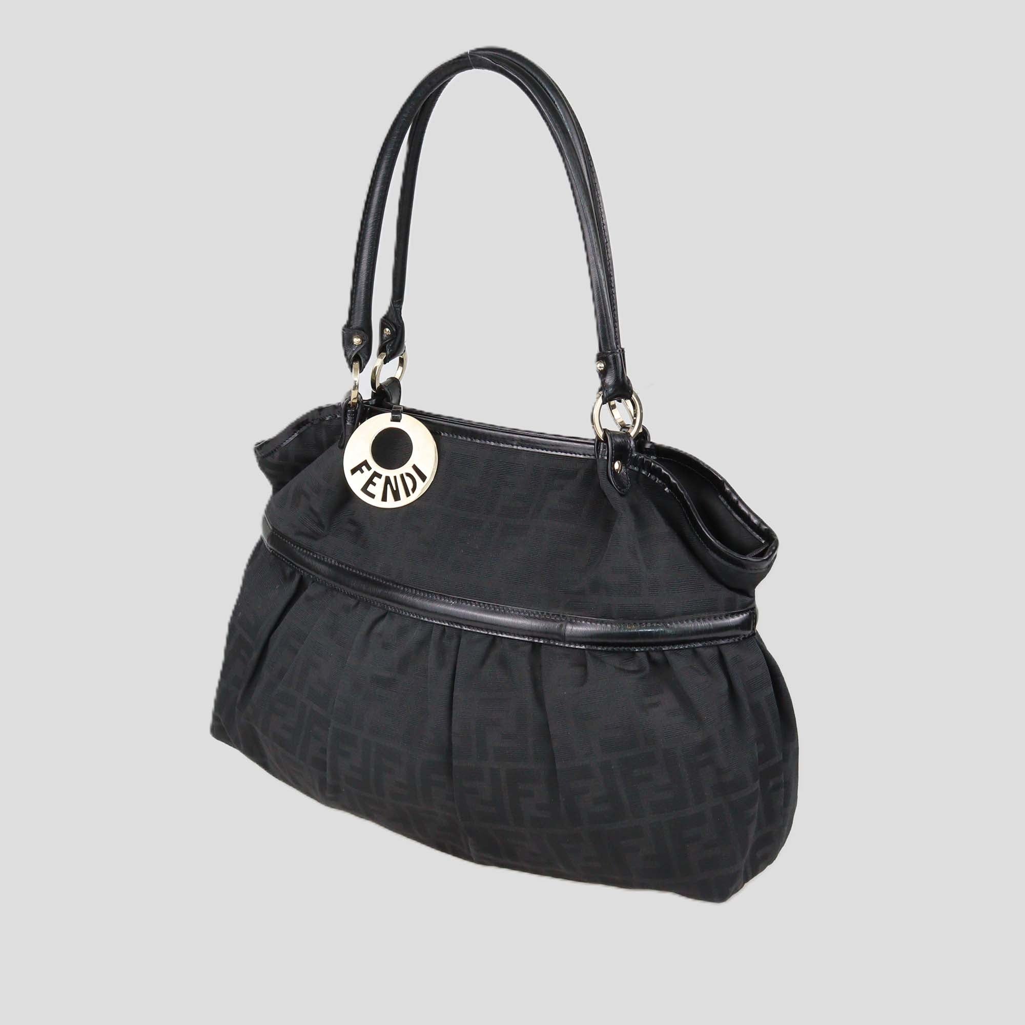 Fendi Black Zucca Canvas and Patent Leather Large Chef Tote