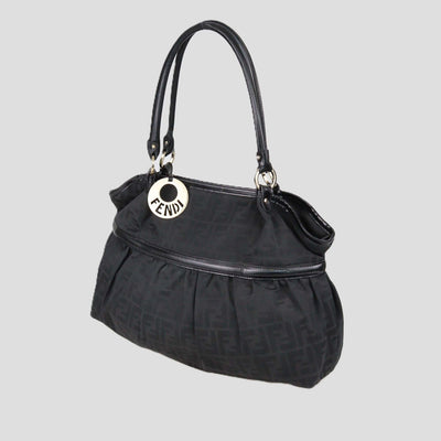 Fendi Black Zucca Canvas and Patent Leather Large Chef Tote