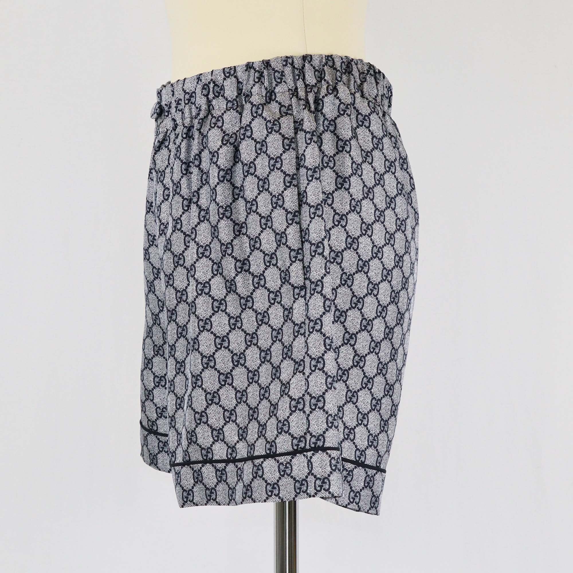 Gucci Grey/Blue GG Twill Shorts Womens Gucci 