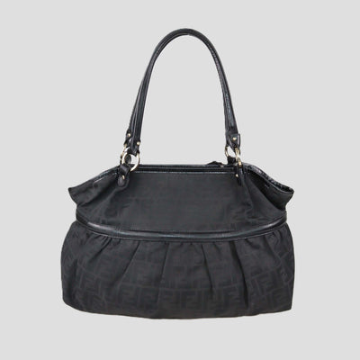 Fendi Black Zucca Canvas and Patent Leather Large Chef Tote