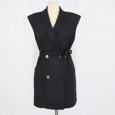 Shona Joy Black Viscose Belted Rope Sleeveless Long Vest