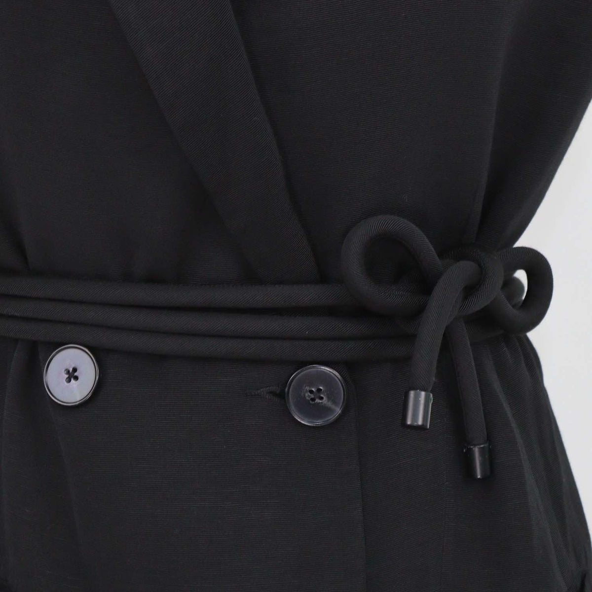 Shona Joy Black Viscose Belted Rope Sleeveless Long Vest