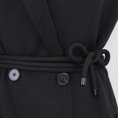 Shona Joy Black Viscose Belted Rope Sleeveless Long Vest