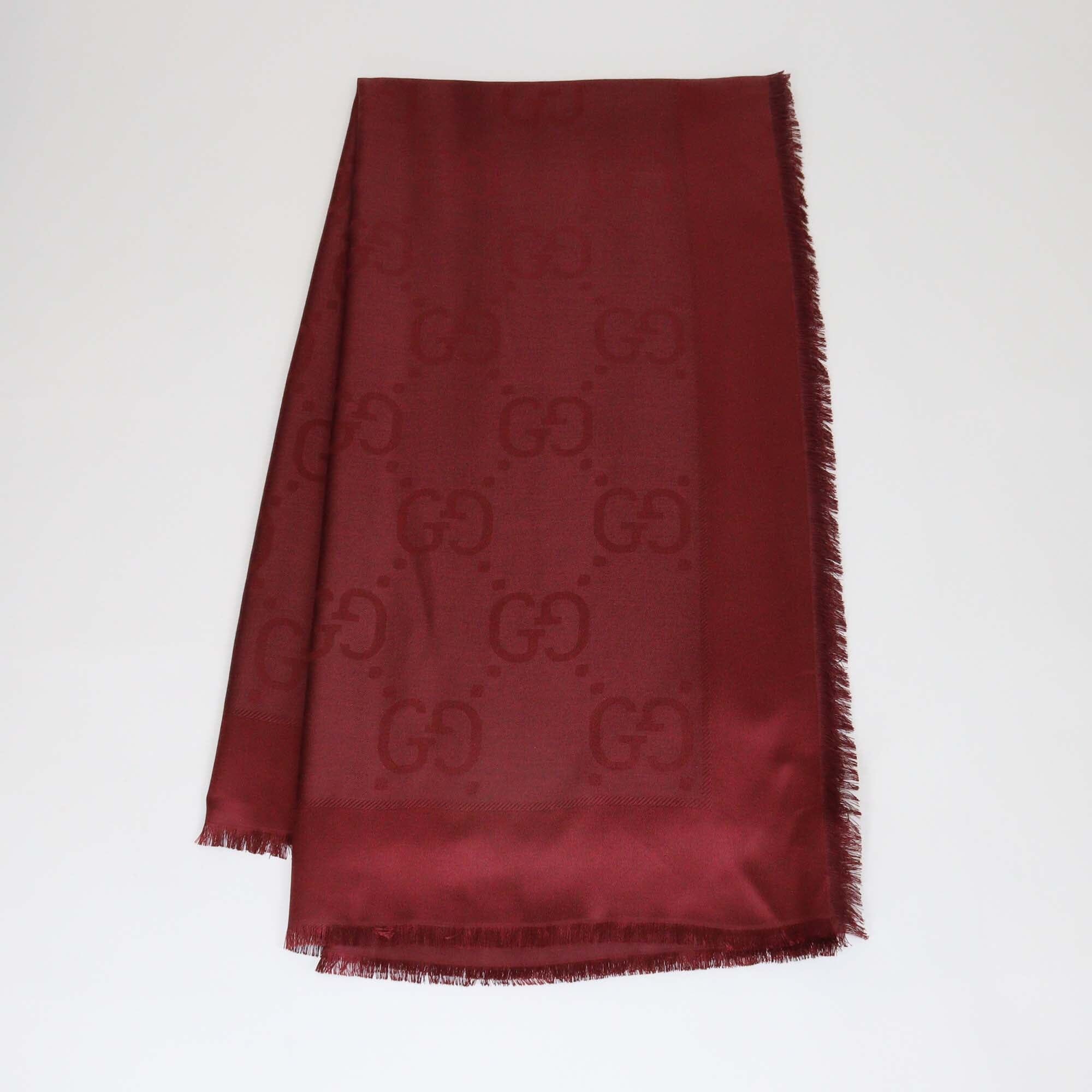 Gucci Dark Red GG Jacquard Silk Wool Shawl Womens Gucci 