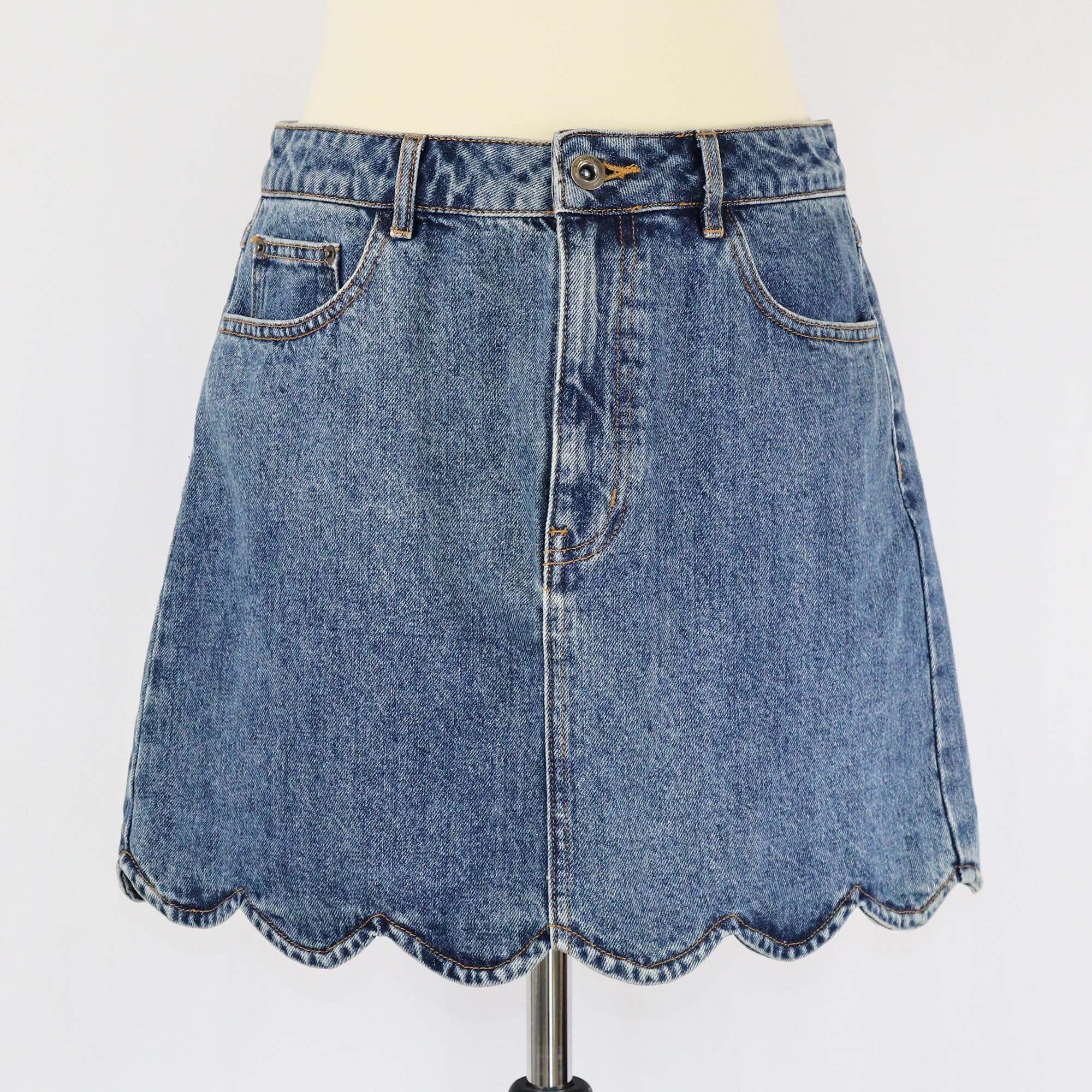 Self Portrait Blue Denim Mini High Waisted Skirt Womens Self Portrait 