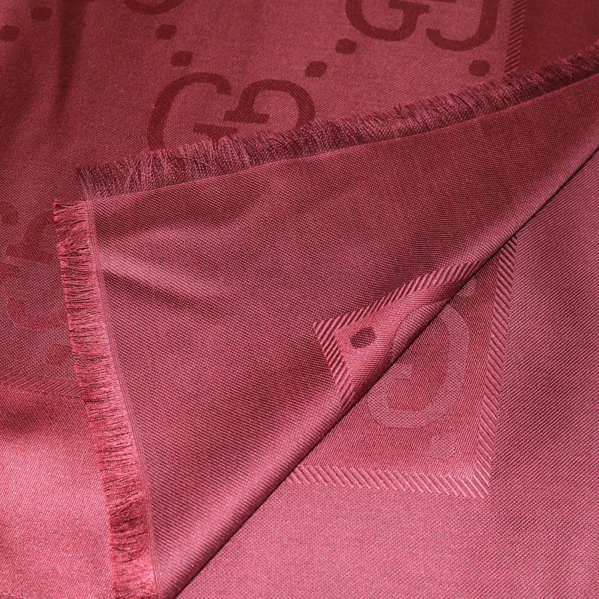 Gucci Dark Red GG Jacquard Silk Wool Shawl Womens Gucci 