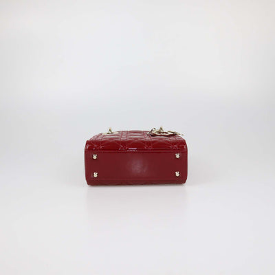 Christian Dior Red Patent Leather Cannage Mini Lady Dior Tote