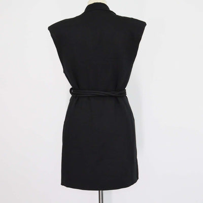 Shona Joy Black Viscose Belted Rope Sleeveless Long Vest