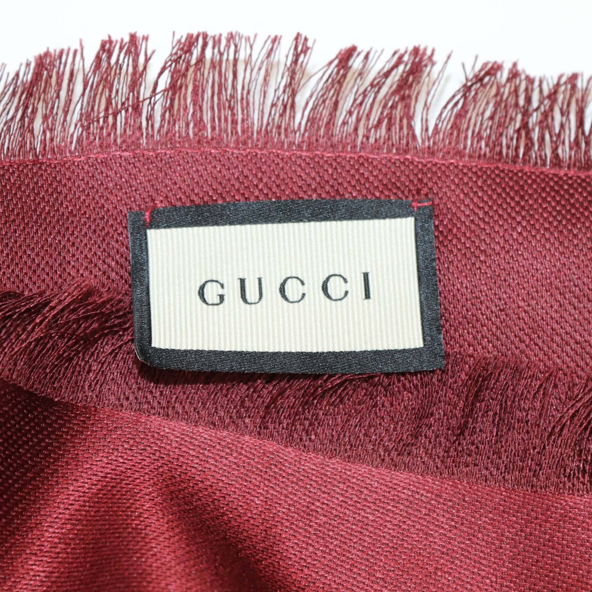 Gucci Dark Red GG Jacquard Silk Wool Shawl Womens Gucci 