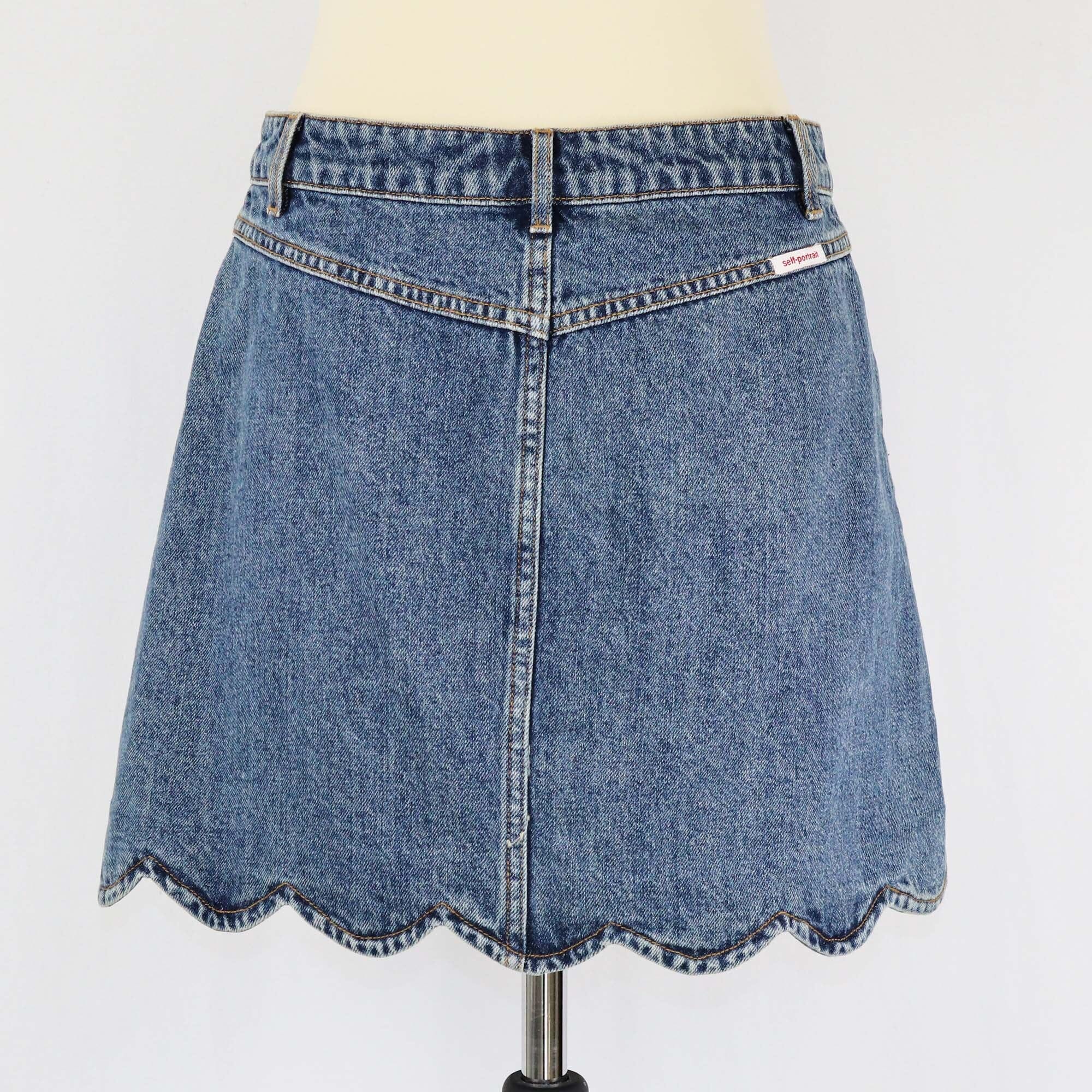 Self Portrait Blue Denim Mini High Waisted Skirt Womens Self Portrait 