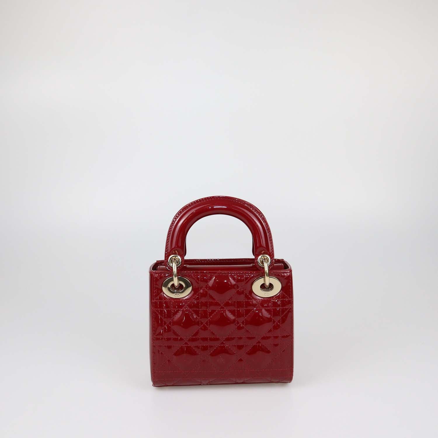 Christian Dior Red Patent Leather Cannage Mini Lady Dior Tote
