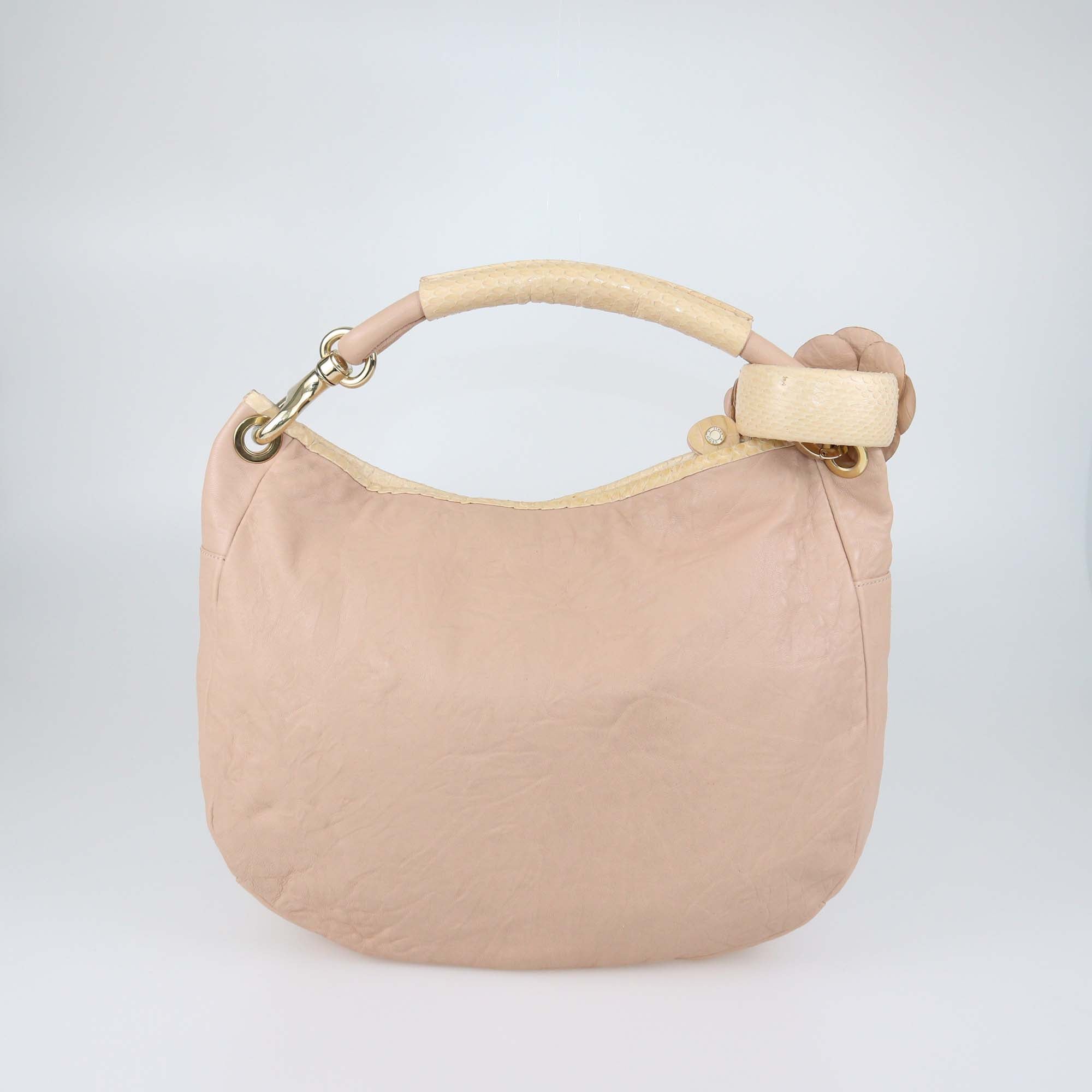 Jimmy Choo Beige Leather Textured Leather and Snake Leather Small Sky Bangle Hobo